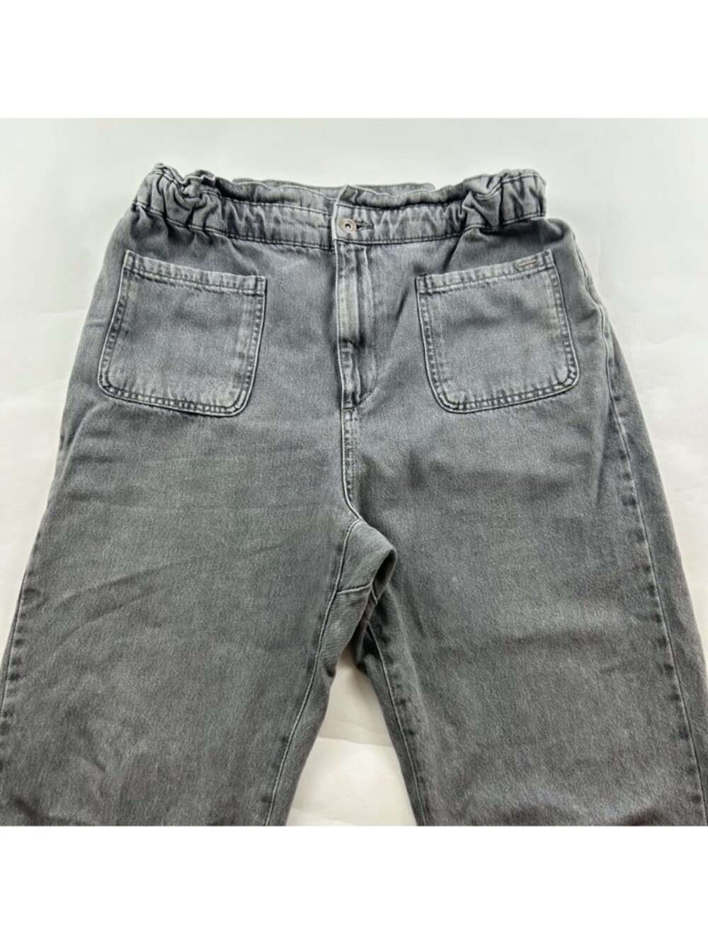 Zara Washed Gray Denim High Rise Barrel Leg Jeans 10 - Picture 2 of 6